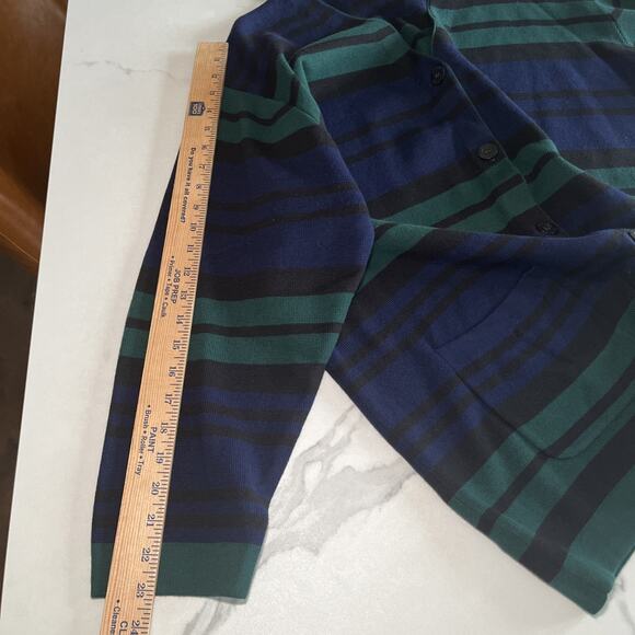 Susan Bristol Vtg Tunic Cardigan Sweater Blue Green Black Stripe Pockets Size XL - Picture 7 of 11